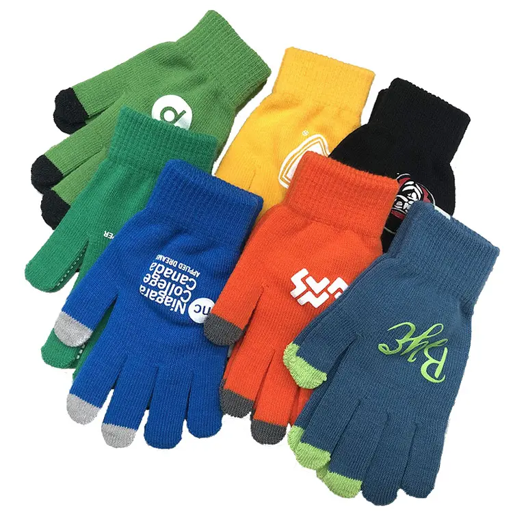 Cheap Customized Logo Promotional Unisex Adult Acrylic Yarn Knitted Smart Phone Winter Warm Touch Screen Gloves