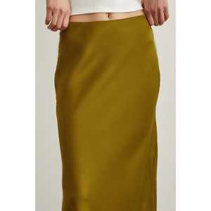 Falda Larga <span class=keywords><strong>Mango</strong></span> con Corte Diagonal, Color Oliva, 100% Seda Satén, Brillante, Largo Completo, para Mujer - Product Image 2