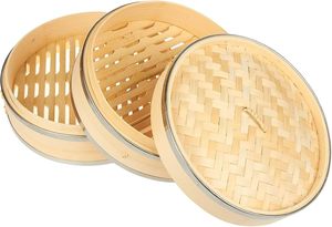 2 paia di bacchette tessitore fatto a mano naturale 10 pollici 2 livelli mini bambù piroscafo in bambù cestello a vapore con anelli in acciaio - Product Image 5