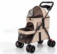 Poussette double pour animaux de compagnie à 2 niveaux, pour 2 chiens jusqu'à 60 lb, avec panier amovible, pliable, poussette de voyage à double étage, fenêtre en maille, double frein arrière