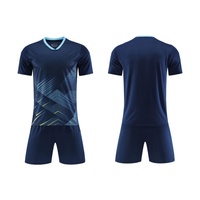 Ensemble d'uniformes de football personnalisés bleu marine, séchage rapide, respirant, 100 % polyester, imprimé par transfert thermique pour équipe