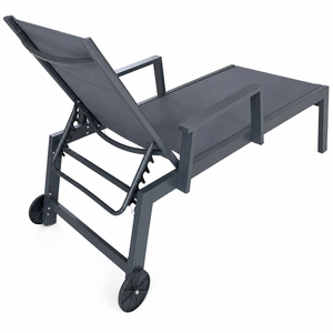 Chaise longue d'extérieur en aluminium avec tissu Teslin rembourré, accoudoirs et roulettes, chaise longue inclinable pour le jardin - Product Image 2