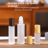 Flacons à bille en verre dépoli avec bouchon effet bois, 5ml, 10ml, 15ml, pour parfum et huiles essentielles (sous-conditionnement)
