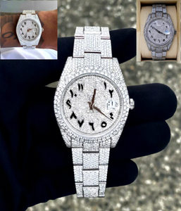 Montre de luxe pour homme personnalisée avec boîtier en acier inoxydable serti de diamants Moissanite VVS1, résistance à l'eau 10 bars, bracelet à fermoir - Product Image 1