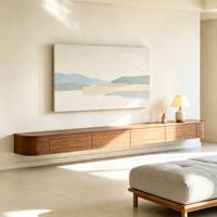 Lemari TV Kayu Walnut Hitam Solid Minimalis, Cocok untuk TV 60-64 Inch, Rak Penyimpanan Dinding, Meja TV Besar untuk Ruang Tamu
