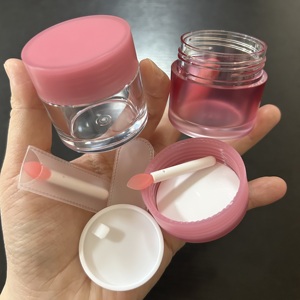 Pot vide ISMAN 20g rose dégradé transparent <span class=keywords><strong>pour</strong></span> crème visage et yeux, baume à lèvres, <span class=keywords><strong>masque</strong></span> et exfoliant, avec pinceau, cuillère et spatule - Product Image 1