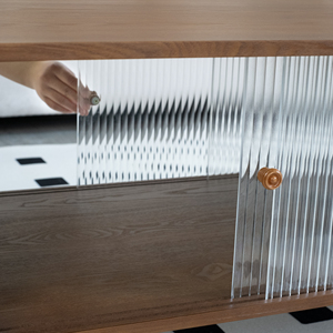 47-Inch Rectangular Modern Minimalist Wood <b>Coffee</b> <b>Table</b> with Storage Cabinet and Glass Sliding Doors for Living Room - Product Image 5