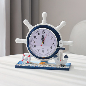 Nautical <b>Table</b> <b>Clock</b> Circular Silent Desk <b>Clock</b> For Bedroom Living Room Mediterranean Style Decorative <b>Clock</b> - Product Image 2
