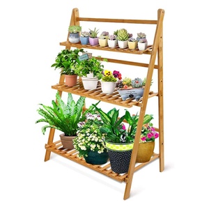 Bamboo Rack Shoe Bamboo 3-Tier Bamboo Multi-Function Foldable Rack Wood Shoe Storage Shelf Bambu Plant Stand