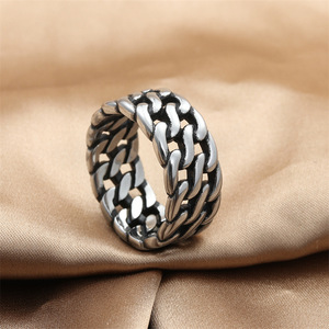 Men's Titanium Steel Chain <b>Ring</b> <b>Silver</b> Retro Punk Style Geometric Design 280626 - Product Image 3