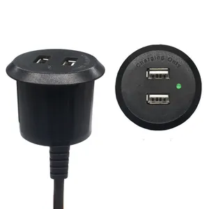 Double USB grommet office home use desk multiple usb charger mobile round dark usb socket with indicate indicator