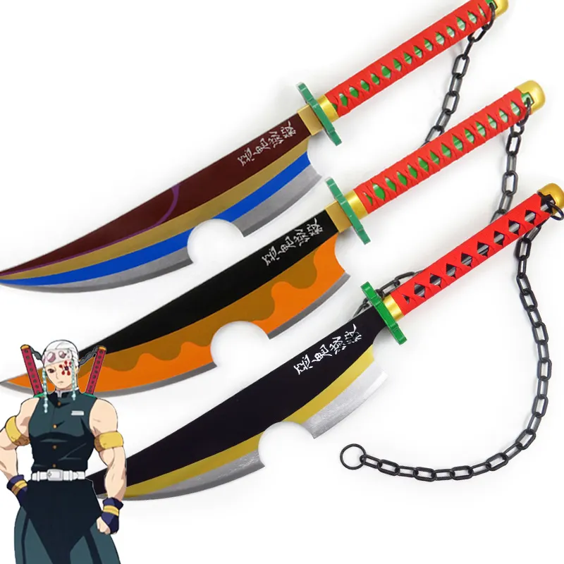 Orange Demon Slayer Uzui Tengen Ninja Katana Samurai Toy Anime Props Wooden Swords Original Pattern Sword