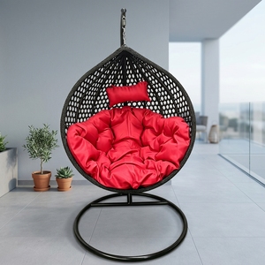 Fauteuil suspendu œuf bohème personnalisé avec support, siège suspendu en rotin tressé d'extérieur avec coussin en coton PP pour véranda, balcon, jardin - Product Image 3