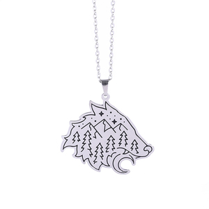 Collana con Ciondolo Lupo e <span class=keywords><strong>Luna</strong></span> in Acciaio Inossidabile, Collana da Uomo Placcata Oro, Collana Semplice in Acciaio Inossidabile - Product Image 3