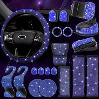 Ensemble décoratif d'accessoires de voiture mignon et brillant Rhinestone Diamond Safety Car Crystal Seat Belt Handbrake Steering Wheel Cover