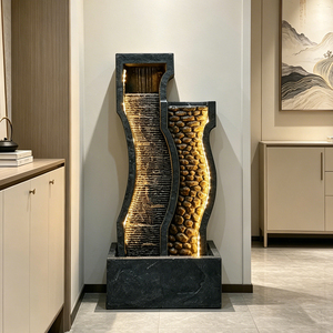 Fontaine d'eau LED autoportante d'intérieur, avec double courbe en ardoise et résine, pour <span class=keywords><strong>salon</strong></span> - Product Image 5