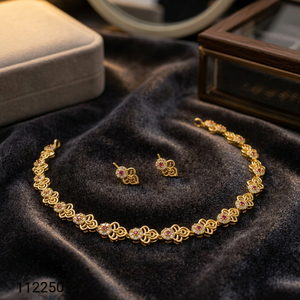 Elegant Gold Plated Hollow Disc <b>Chain</b> Necklace Set Flower CZ <b>Stud</b> <b>Earrings</b> Minimalist Daily Party Wear Fashion Jewelry - Product Image 2