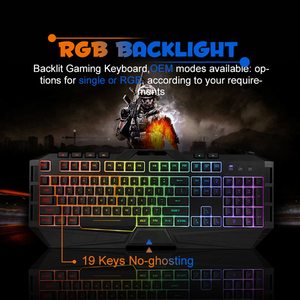 Tùy chỉnh 19 nút chống bóng mờ âm thanh nhỏ 104 phím chơi game Bàn phím ABS Keycaps RGB Backlit có dây màng bàn phím - Product Image 3