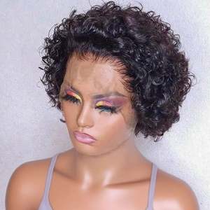 Wholesale 100% Brazilian Virgin <b>Human</b> <b>Hair</b> HD Transparent Front Glueless <b>Short</b> Curly <b>Wig</b> for Daily Use No Synthetic Material - Product Image 2