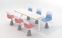 Ensemble table et chaises bicolores pour cantine, 4 places, table à manger intégrée pour restauration rapide, ensemble moderne pour restaurant et cafétéria