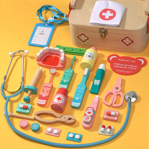 Ensemble de jouets de docteur en bois, trousse médicale pour enfants de 4 à 6 ans, jeu de simulation, stéthoscope avec outils et boîte - Product Image 1