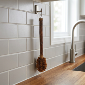 Brosse de nettoyage écologique et durable en fibre de coco avec long manche en bois et boucle de suspension pour salle de bain et toilettes - Product Image 4