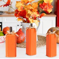 Citrouilles en bois Halloween décoration 3 pièces ferme table automne Thanksgiving automne rustique fête maison bois debout bloc ensemble