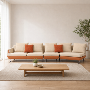 Sofá de Salón de Dos Tonos, 4 Plazas, Respaldo Segmentado, Cojín de Color Contrastante, Patas Metálicas Delgadas, Perfil Bajo, para Hotel, Villa, Apartamento - Product Image 1