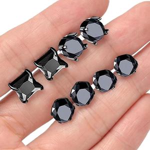 Black Geometric Stainless Steel Jewelry Stud <b>Earrings</b> Cubic Zirconia Cartilage Barbell Set Trendy <b>Small</b> <b>Earrings</b> <b>for</b> Men <b>Women</b> - Product Image 1