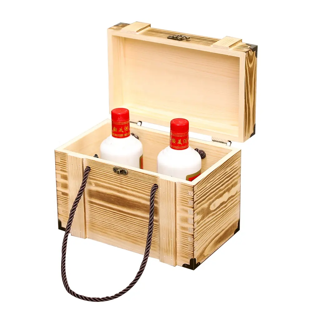 Venta al por mayor caja de embalaje con tapa con bisagras Almacenamiento de vino personalizado vintage cerradura artesanía caja de madera de lujo