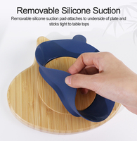 Set de Vaisselle en Bambou et Bois pour Bébé, Assiette à Ventouse en Silicone, Gamelle d'Alimentation, Vaisselle Animale de Qualité Alimentaire pour Enfants