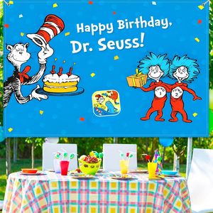 Décorations de fête d'anniversaire <span class=keywords><strong>Dr</strong></span> Seuss, bannière de <span class=keywords><strong>fond</strong></span> Joyeux Anniversaire, décorations sur le thème bleu, bannière de <span class=keywords><strong>fond</strong></span>, accessoires de photomaton - Product Image 4