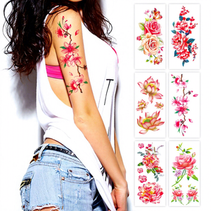 Venta al por mayor flor de verano <span class=keywords><strong>flores</strong></span> temporales a prueba de agua tatuajes falsos pegatinas colorido arte corporal tatuajes temporales para mujeres niñas - Product Image 1