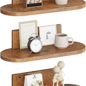 Wooden <b>Wall</b> <b>Mounted</b> <b>Shelf</b> Oval Shape Multi Purpose Storage For Living Room Bedroom Bathroom - Product Image 1
