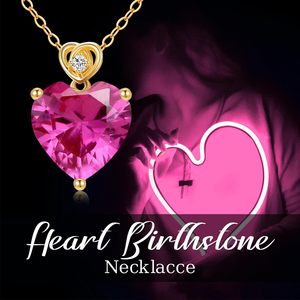 Custom 14K Gold Heart Pink Tourmaline October Birthstone <b>Necklace</b>, Women Birthday Anniversary Valentines Gift Love Gem Pendant - Product Image 5