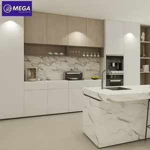 Armario de cocina Modular RTA para el hogar, muebles de diseño elegante, color gris oscuro y marrón, nuevo
