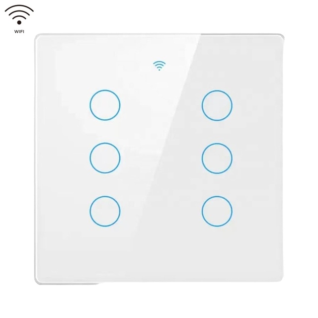 SLS Brazil Standard 6 Gang Tuya WiFi Smart Wall Switch Glass Touch Panel Waterproof Light Switch Works with Alexa Google Home