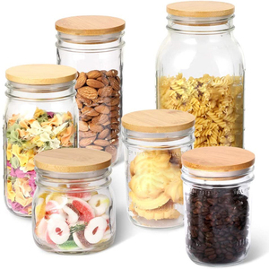 <strong>Wholesale</strong> Mini Wide Mouth 8 <strong>oz</strong> 16 <strong>oz</strong> <strong>32</strong> <strong>oz</strong> Empty Glass 4oz <strong>Mason</strong> <strong>Jar</strong> with Bamboo Lid - Product Image 1