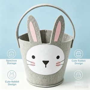 Cesta de fieltro de conejo para la búsqueda de huevos de Pascua para niños, bolsas de regalo, cubo con colas de conejo esponjosas - Product Image 6