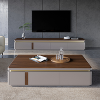 Meubles de Salon Luxe Ensemble Table Basse Meuble TV Dalle de Roche Table Basse Meuble TV en Bois Pied de Télévision Rangement Table Centrale 2 Mètres