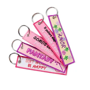 Benutzer definierte Stickerei Schlüssel bund Doppelseite gewebte Stoff Brief Logo Promotion Geschenk Schlüssel ring für Tasche