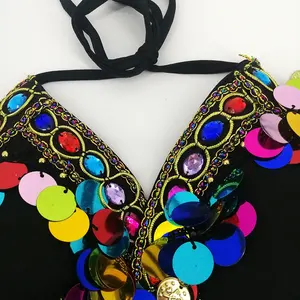 Women Sequin Halter <strong>Bra</strong> Top with Coins Salsa <strong>Belly</strong> <strong>Dance</strong> Boho Festival Clubbing <strong>Tribal</strong> <strong>Bra</strong> Top Halloween Rave Costume - Product Image 4