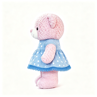 Adorable Ours en Peluche à Texture Bouclée avec Robe à Manches Courtes à Pois et Bordure en Dentelle, Jouet en Peluche Doux