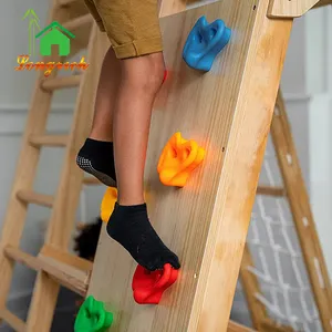 Escada de madeira para crianças, escada de escalada para atividades ao ar livre e interior, escada com rampa e balanço