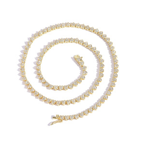 Collar de <span class=keywords><strong>Cadena</strong></span> de Eslabones de Tenis de Una Sola Hilera con Micro Circones, Chapado en Oro de Latón, Estilo Hip Hop, para Hombres y Mujeres - Product Image 1