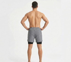 Pantalones Cortos Deportivos para Hombre de Primera Calidad, Color Gris Sólido, Secado Rápido, con Cordón Ajustable, Cintura Media, Estilo Casual y Deportivo, en Poliéster - Product Image 2