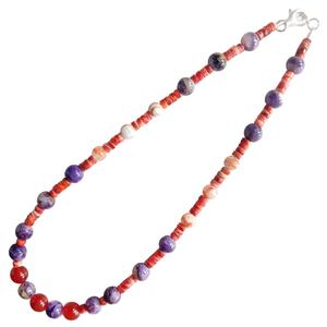 Perles d'huître rouge épineuse avec flocon de neige Quartz fantôme et pendentif en pierre précieuse onyx rouge Charoite Méditer Cadeau pour les femmes - Product Image 2