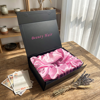 Kit de Empaque para Pelucas de Lujo al por Mayor: Caja Magnética de Papel con Logotipo Personalizado, Cintas y Lazos Reciclados con Grabado en Relieve, en Terciopelo Negro