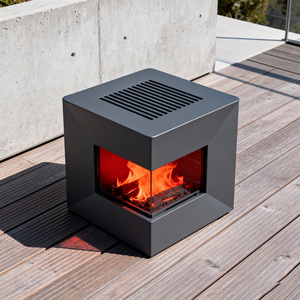 Brasero Moderno de Acero en Forma de Cubo con Laterales de Vidrio Templado, <span class=keywords><strong>Chimenea</strong></span> de Leña para Exteriores, Patio y Jardín - Product Image 5