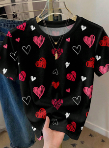 T-shirt da donna MARCIA a girocollo, vestibilità ampia, a maniche corte, con stampa a cuore, casual, per San Valentino, in jersey 100% cotone - Product Image 3